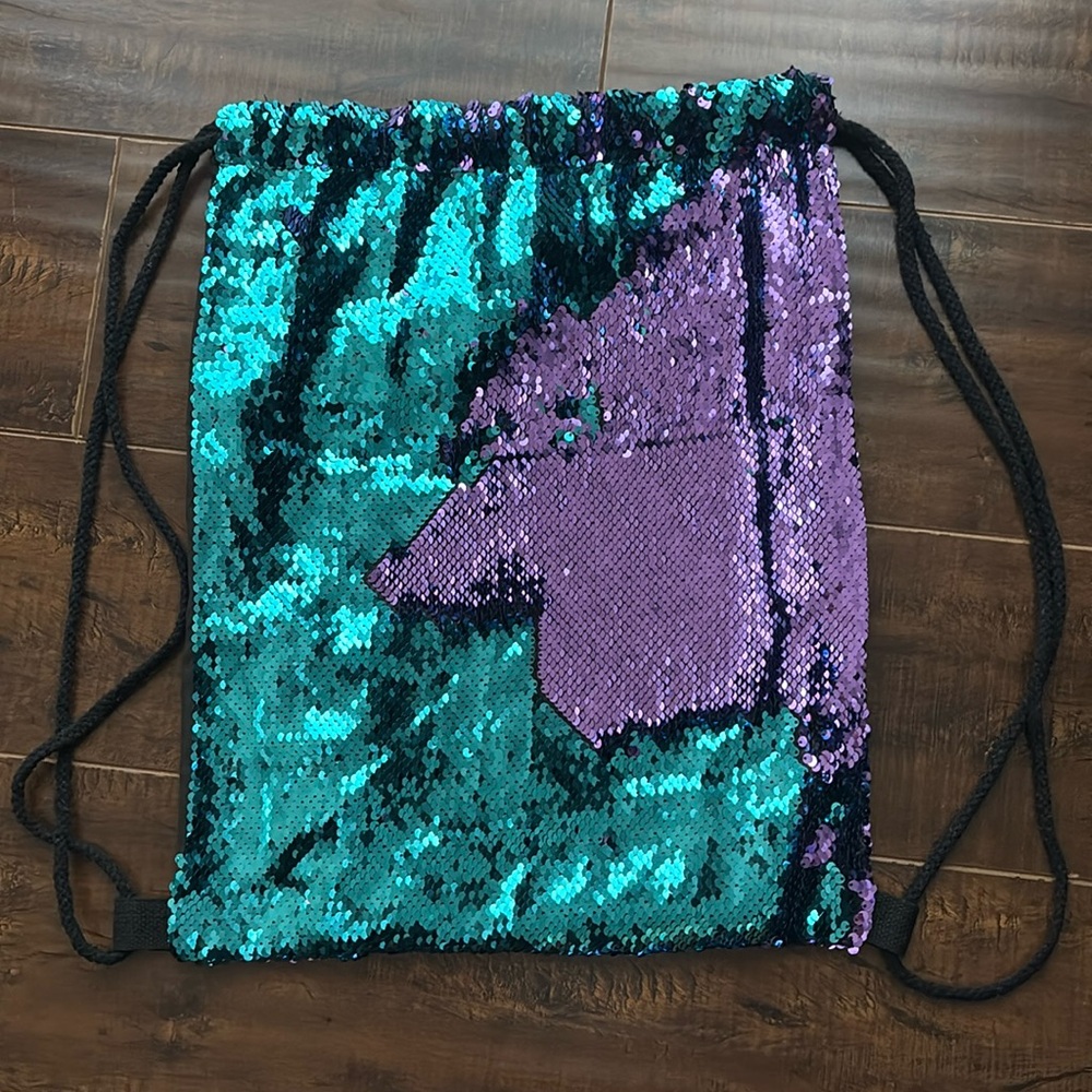 Sequin Drawstring Bag | Purple and Turquoise Sequins
